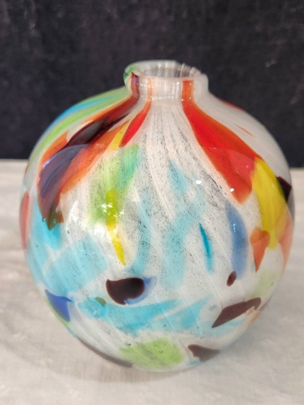 Hand Blown Art Glass Crate & Barrel White Confetti Bud Vase